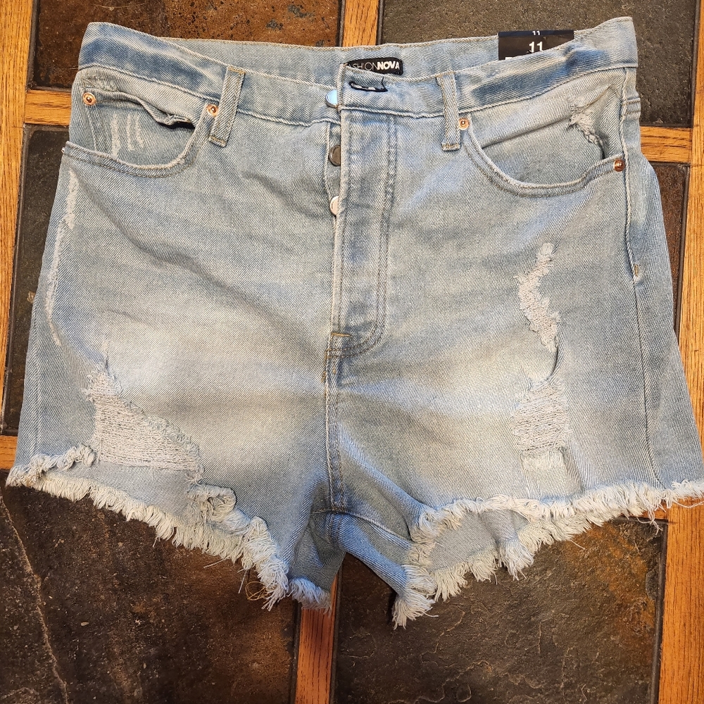 Distressed jean shorts